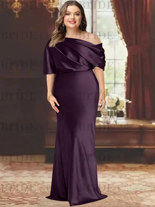 Dusk plus size draped satin mother of the bride gown with blouson top