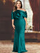 Emerald Green plus size draped satin mother of the bride gown with blouson top