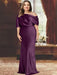 Grape plus size draped satin mother of the bride gown with blouson top