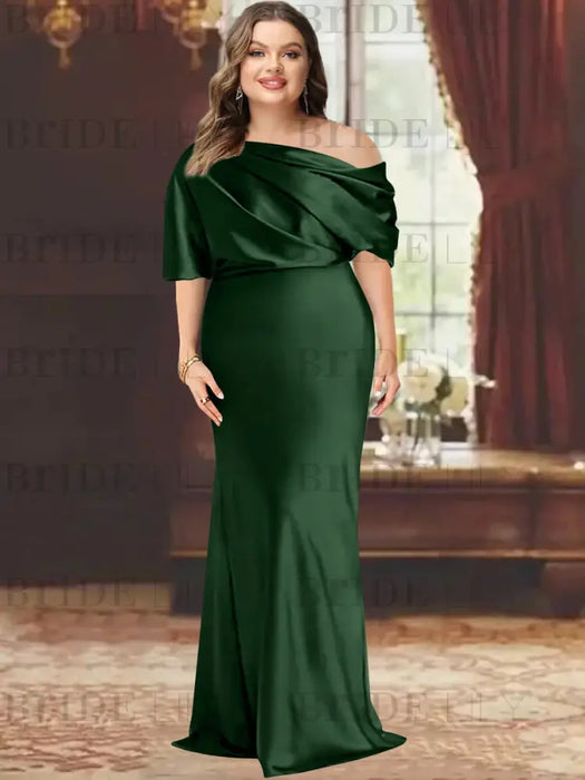 Green Black plus size draped satin mother of the bride gown with blouson top