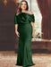 Green Black plus size draped satin mother of the bride gown with blouson top