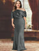 Grey plus size draped satin mother of the bride gown with blouson top