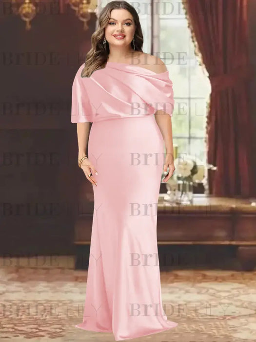 Icy Pink plus size draped satin mother of the bride gown with blouson top