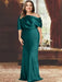Ink Blue plus size draped satin mother of the bride gown with blouson top