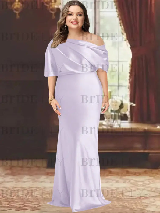 Lilac plus size draped satin mother of the bride gown with blouson top