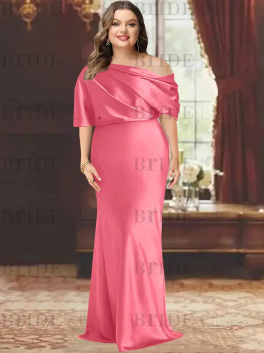 Mulberry plus size draped satin mother of the bride gown with blouson top