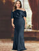 Navy Blue plus size draped satin mother of the bride gown with blouson top