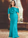 Ocean Blue plus size draped satin mother of the bride gown with blouson top