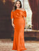 Orange plus size draped satin mother of the bride gown with blouson top