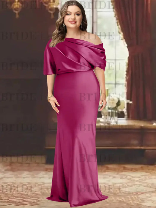 Orchid plus size draped satin mother of the bride gown with blouson top