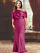 Orchid plus size draped satin mother of the bride gown with blouson top