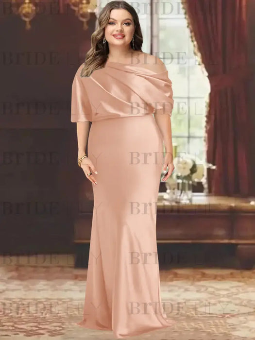 Pearl Pink plus size draped satin mother of the bride gown with blouson top