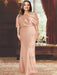Pearl Pink plus size draped satin mother of the bride gown with blouson top