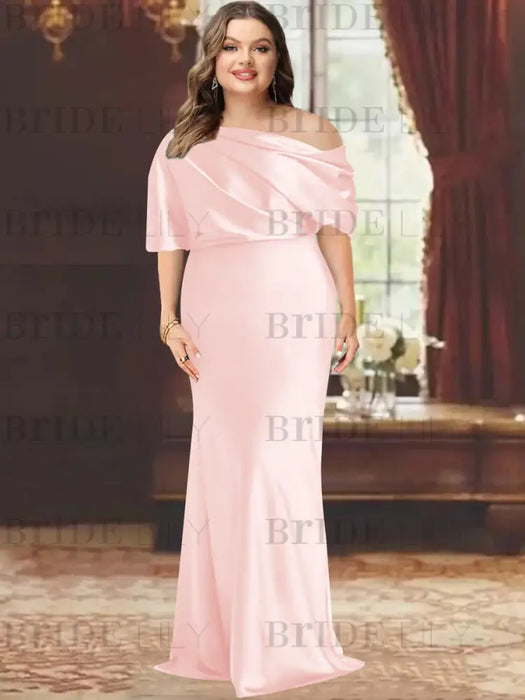 Petal plus size draped satin mother of the bride gown with blouson top