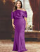 Plum plus size draped satin mother of the bride gown with blouson top