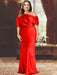 Red plus size draped satin mother of the bride gown with blouson top