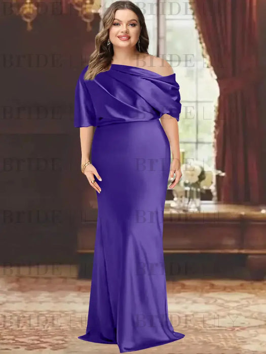 Regency plus size draped satin mother of the bride gown with blouson top