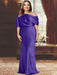 Regency plus size draped satin mother of the bride gown with blouson top