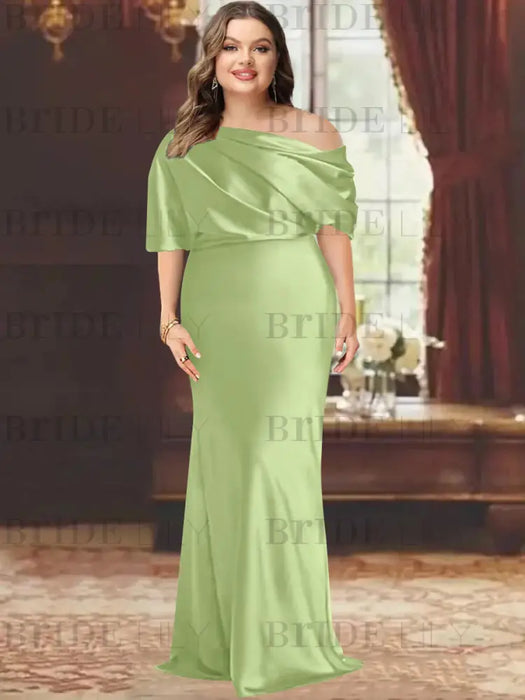 Sage plus size draped satin mother of the bride gown with blouson top