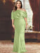 Sage plus size draped satin mother of the bride gown with blouson top