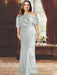 Silver plus size draped satin mother of the bride gown with blouson top