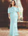 Sky Blue plus size draped satin mother of the bride gown with blouson top