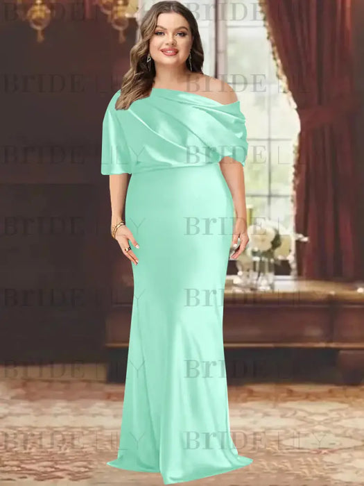 Spa plus size draped satin mother of the bride gown with blouson top