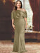 Taupe plus size draped satin mother of the bride gown with blouson top