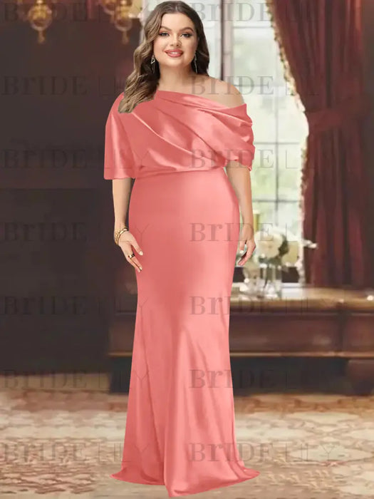 Watermelon plus size draped satin mother of the bride gown with blouson top