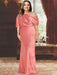 Watermelon plus size draped satin mother of the bride gown with blouson top