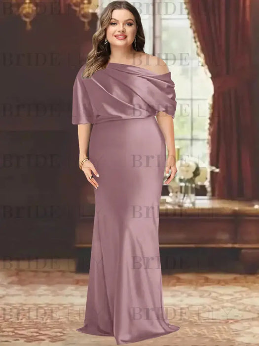 Wisteria plus size draped satin mother of the bride gown with blouson top