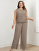 Plus Size Floor-Length Chiffon Pantsuit for the Mother of the Bride with Round Neck and Applique Jacket