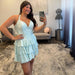 Plus Size Halter Corset Tiered Homecoming Dress Short with Pearl