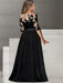 Plus size back view of the illusion lace chiffon A-line gown in black