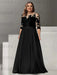 Plus size illusion lace chiffon A-line mother of the bride dress in black
