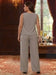 Back view of the plus size lace top and taupe trousers