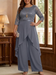 Plus size mother of the bride jumpsuit with sequin lace top in stormy grey