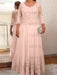 Blush Pink plus size mother of the bride lace and tulle gown with sleeves