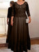 Brown plus size mother of the bride lace and tulle gown with sleeves