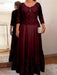 Burgundy plus size mother of the bride lace and tulle gown with sleeves