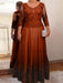 Burnt Orange plus size mother of the bride lace and tulle gown with sleeves