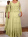 Canary plus size mother of the bride lace and tulle gown with sleeves