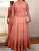 Coral plus size mother of the bride lace and tulle gown with sleeves