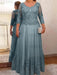 Dusty Blue plus size mother of the bride lace and tulle gown with sleeves