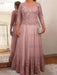 Dusty Pink plus size mother of the bride lace and tulle gown with sleeves
