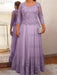 Dusty Purple plus size mother of the bride lace and tulle gown with sleeves