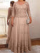Dusty Rose plus size mother of the bride lace and tulle gown with sleeves