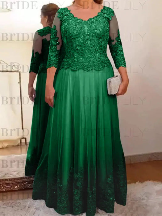 Emerald plus size mother of the bride lace and tulle gown with sleeves