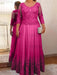Fuchsia plus size mother of the bride lace and tulle gown with sleeves