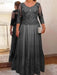Gray plus size mother of the bride lace and tulle gown with sleeves